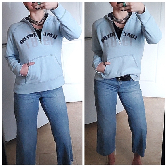 LIMITED TOO Authentic Y2K Baby Blue Text Graphic Pullover Half-zip Hoodie ❄⛄ - Picture 3 of 16